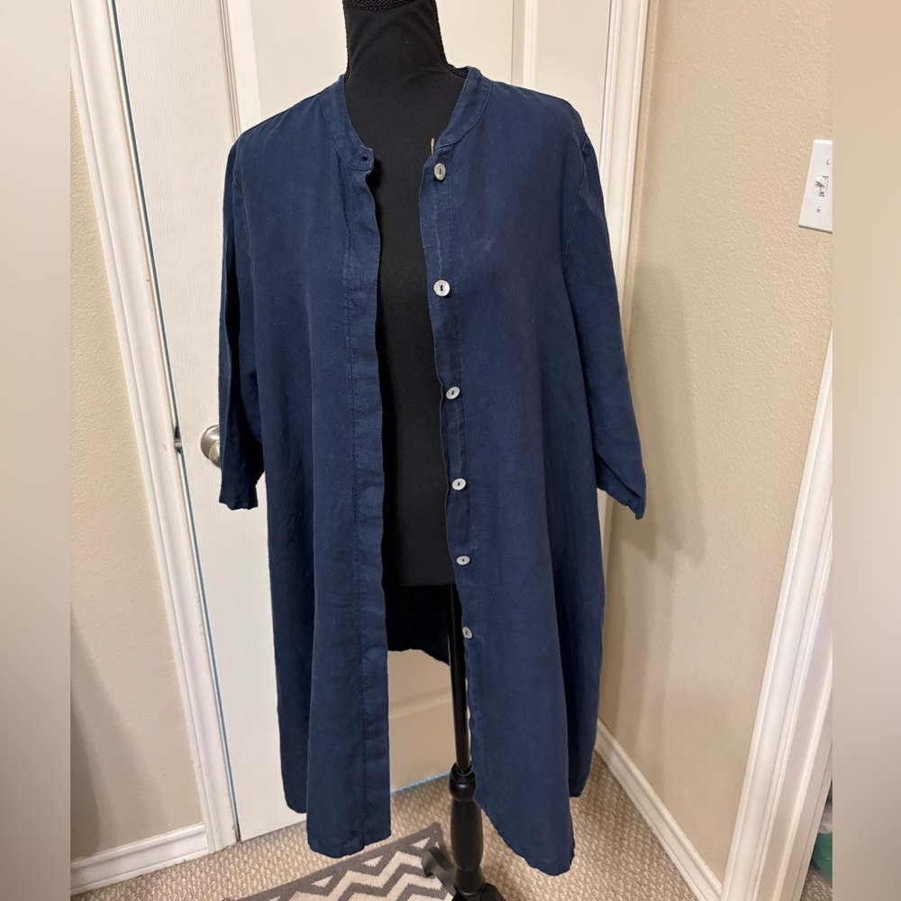 Bryn Walker Dress Linen Large Blue Long Shirt Tunic Pockets Made in USA Lagen - Picture 13 of 16